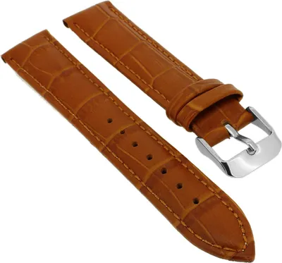 Produktbild von Minott > Uhrenarmband Krokooptik > Lederband braun > Ton in Ton Naht, Stegbreite:22mm, Schließe:Silbern