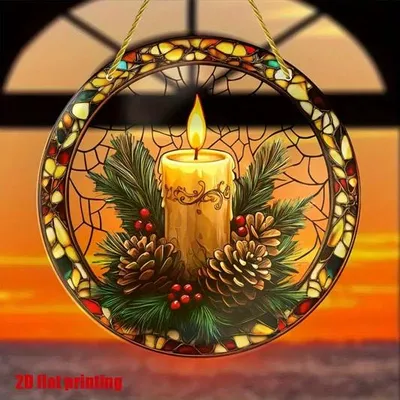Produktbild von GKA XL Kerze Weihnachten Advent 20 cm Buntglas Lichtfänger Fensterbild Fenster Fensterschmuck Fensterdeko Weihnachtskerze