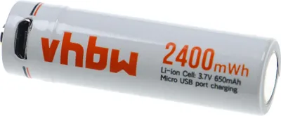 Produktbild von vhbw AA Mignon Akku mit Micro USB-Anschluss (650 mAh, 3,7 V, Li-Ion)
