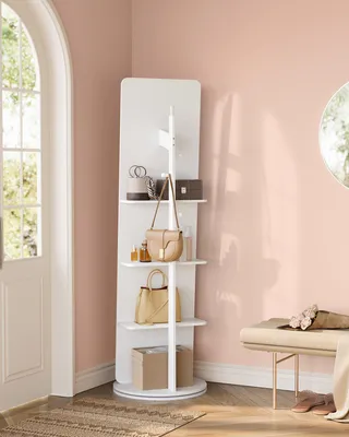 Produktbild von SONGMICS Ganzkörperspiegel, Standspiegel, 360° drehbarer Spiegel, 163 x 45 cm, mit Sockel, Ablagen und Haken, klares Hartglas, für Schlafzimmer