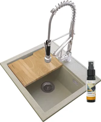 Produktbild von Granitan - Granitspüle - Spülbecken 56,5x50,5 cm - Küchenspüle Beige - mit Armatur und Siphon - FOXAL