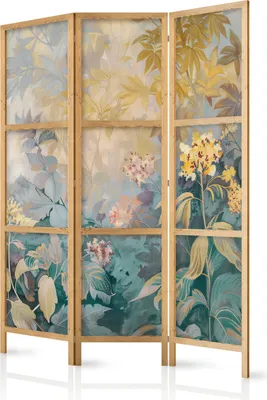 Produktbild von 3-teiliger Einseitiger Vlies Japanischer Paravent - Tapestry Pattern with Meadow and Flowers - Kilim with a Spring Motif 135x172 cm Blumen b-H-10012-bh-a