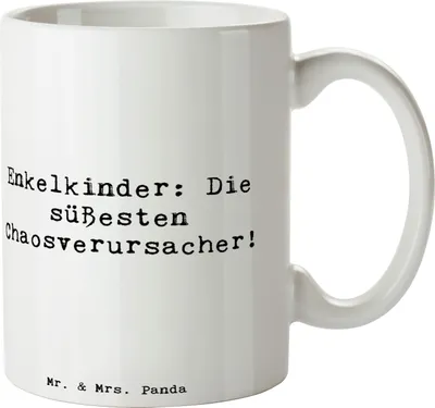 Produktbild von Mr. & Mrs. Panda Becher Spruch Enkelkinder Chaos - Weiß - Geschenk, Kaffeebecher, Geschenke, Tasse, familiäre Bindung, Kaffeetasse, Familienmitglieder, Teetasse, Lachen