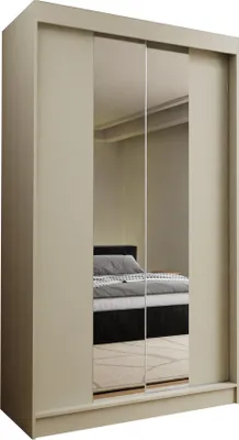 Produktbild von Masseno Schiebetürenschrank LUCENZA 120 cm Kleiderschrank Schlafzimmer Schrank 2-türig mit Spiegel Kaschmir