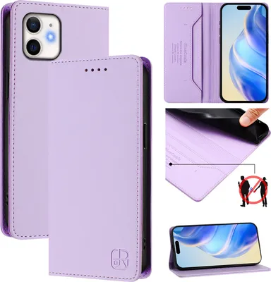 Produktbild von Lederhülle für iPhone 12 Mini Hülle Flip Brieftasche Kartenfächern Ständer Schutzhülle Violett
