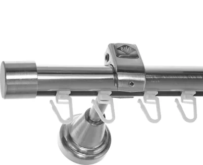 Produktbild von Innenlauf Edelstahl Look Gardinenstange 20mm Wandträger 1-läufig Kappe, Länge wählbar H50 E30 I