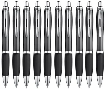 Productafbeelding van Set van 10 zwarte balpennen met blauwe inkt