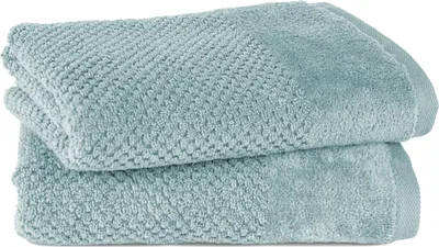 Produktbild von Pure Label 2-TLG Handtücher Set mit Aufhängeschlaufen aus Baumwolle, saugstark und weich | 2er Pack Handtücher 50x100 cm aus Baumwolle, Blau-Türkis