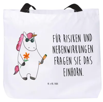 Produktbild von Mr. & Mrs. Panda Strandtasche Einhorn Woodstock - Weiß - Geschenk, Reisetasche, Alkohol, Witzig, Tasche, Joint, Laptoptasche, Einhörner, Tote Bag, Unicorn, Schultasche