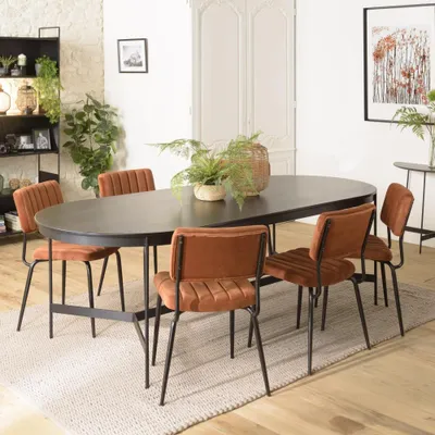 Image de DALY - Table à manger en bois ovale noire 240x104cm piètement métal