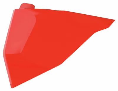 Productafbeelding van POLISPORT luchtfilterhuis-zijpaneel in fluorescerend oranje, geschikt voor KTM