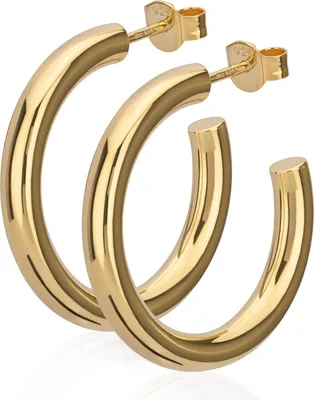 Produktbild von Paar 26mm Creolen 925 Silber Gelb Gold vergoldet Ohrringe 3,2mm stark Ohrstecker