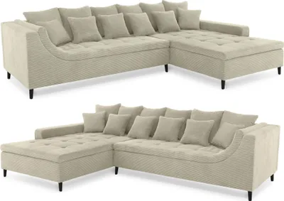 Produktbild von Ecksofa moderne L-Couch Polsterecke Rutschenlehne Metallfüße in Cord Beige Grau / 15223