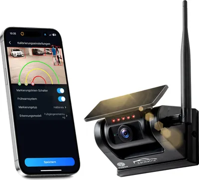 Produktbild von CARMATRIX Funk WLAN Solar Rückfahrkamera mit Magnet KI Personenerkennung mit APP
