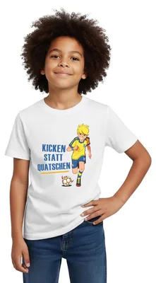 Produktbild von Spreadshirt Teufelskicker Kicken Statt Quatschen Kinder T-Shirt, 122/128 (7-8 Jahre), Weiß