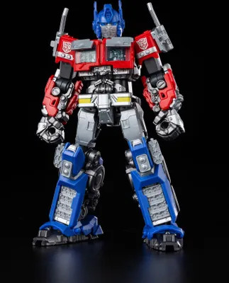 A detailed shot of an Optimus Prime action figure against a black background.