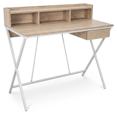 Produktbild von Computertisch Schreibtisch Industrial Eiche Sonoma FLEXO 100 cm 1 Schublade 1 Ablage Weiße Beine