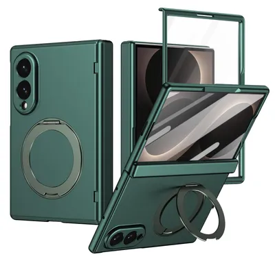 Produktbild von Magnetische Hülle für Samsung Galaxy Z Fold 8, mit Displayschutzfolie, Scharnierschutz mit Ringhalter und Ständer Grün