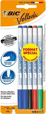 Produktbild von BIC Velleda 1721 Whiteboard Marker, 5 Stück, farbig, trocken abwischbar, geruchlos, runde feste Spitze, 1,4 mm