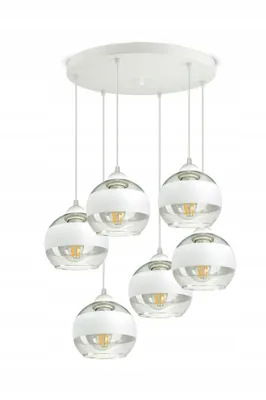Obrázek produktu pro LUXOLAR - Led závěsné světlo - Stropní světlo 6 plamenů bílé E27 60W - Závěsné svítidlo do obývacího pokoje, kuchyně - Bílé skleněné koule