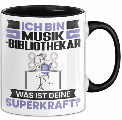 Produktbild von Musikbibliothekar Tasse Geschenk für Musikbibliothekar Geburtstag Lustiger Spruch Kaffee-Becher Was Ist Deine Superkraft (Schwarz)