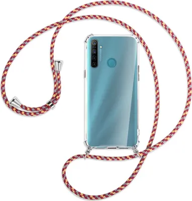 Produktbild von Handykette Backcover-Schutzhülle mit Band (Metall silberfarben) für Realme 5 / 5i - weinrot/gelb/grau