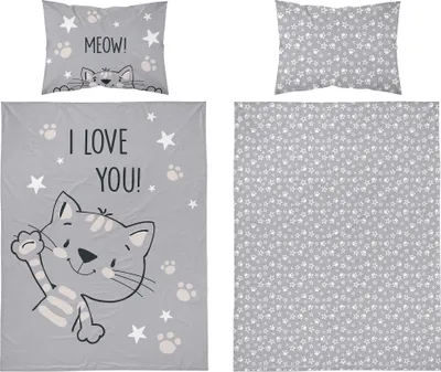 Produktbild von Babybettwäscheset 100x135 Graues Kätzchen BAUMWOLLE