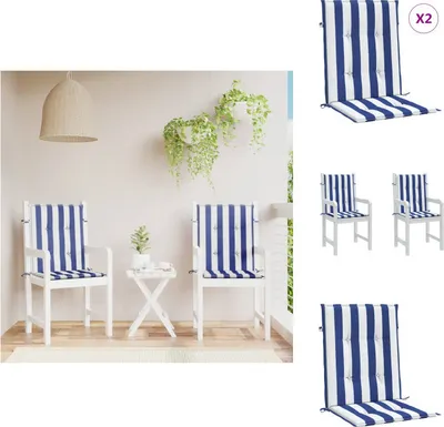 Image de vidaXL Coussins de chaise basse 2 pcs. Bleu & Blanc Rayé Tissu - Coussin d'assise