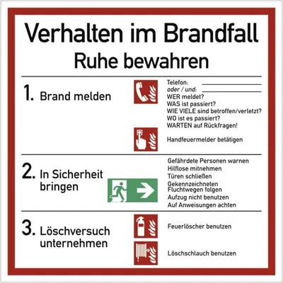 Produktbild von Dreifke® Aufkleber Verhalten im Brandfall ISO 7010, Folie, 180x180 mm