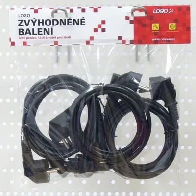 Produktbild von Netzkabel 230V Stromversorgung, CEE7 (Gabel) - C13, 2m, VDE-, schwarz, Logo, 5er-Pack, Preis per 1 Stück, EOL