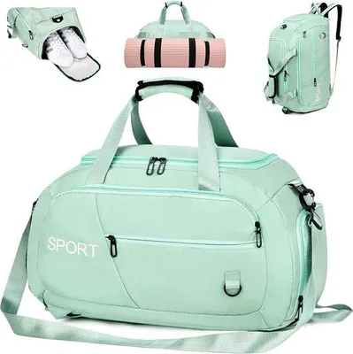 Produktbild von Unyqoos® Sport- und Reisetasche mit Rucksackfunktion – wasserdichte 40 L Sporttasche mit Schuhfach & Nassfach, Oxford-Gewebe, grün, 55×22×30 cm