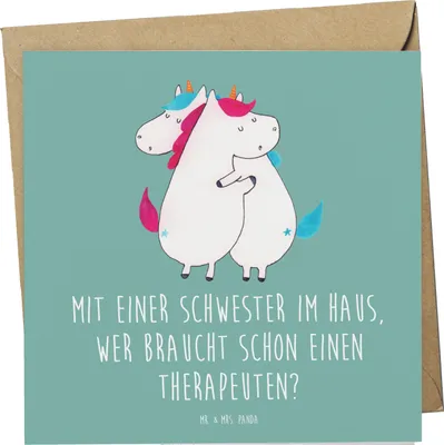 Produktbild von Mr. & Mrs. Panda Grußkarte Schwester Glück - Meeresbrise - Geschenk, Geschwisterliebe, Geschwister, Zusammenhalt, Lächeln, Geburtstage, Klappkarte, Familiengeschenk