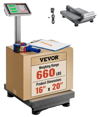 Image de Balance plate-forme numérique VEVOR, capacité de 300 kg, haute précision de 50 g, balance électronique au sol avec LB/KG, tare, calculateur de prix, alimentation électrique AC/DC, convient pour les bagages, l'expédition, les colis, l'affranchissement