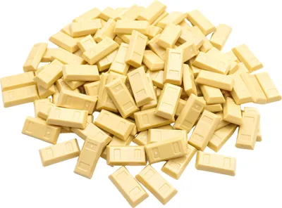 A pile of small, rectangular, gold-colored LEGO tiles resembling bars.