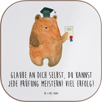 Produktbild von Mr. & Mrs. Panda Untersetzer für Gläser Prüfungen bestehen - Weiß - Geschenk, Herausforderung, Zuversicht, Tischuntersetzer, positive Energie, Coaster, Vertrauem, Kraft