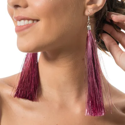 Produktbild von Tinsel Ohrringe rosa Lametta 17 cm