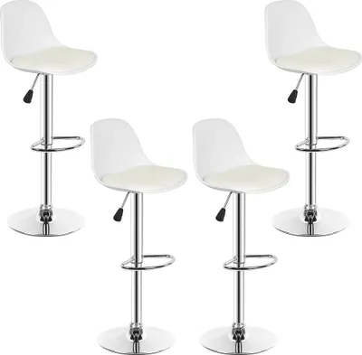 Produktbild von 4er set Barhocker Kunstleder höhenverstellbar 55-75cm, Barstuhl, Tresenhocker, Barsessel, Küchenhocker Weiß