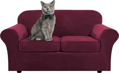 Obrázek produktu pro 3 kusy sametového strečového obalu na pohovku Loveseat Cover Chránič nábytku s elastickým dnem Neklouzavý tlustý omyvatelný kryt pohovky (2 sedadla, červená)