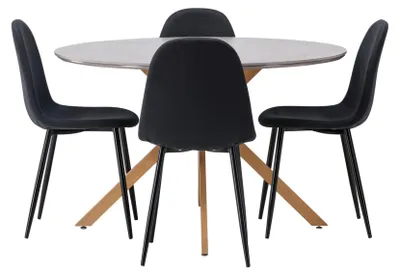Produktbild von Piazza Essgruppe Esstisch grau 4 Stühle schwarz.