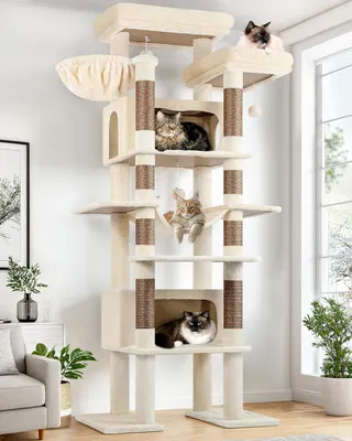 Productafbeelding van Kattenboom - Krabpaal - Klimpaal - Kattenhuis - Kattentoren - Beige - XXL 213 cm Hoog