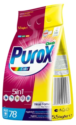 Produktbild von PUROX Color Waschpulver 5,5 kg, 78 Waschladungen, Buntwäsche im Foliensack