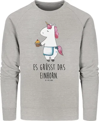 Produktbild von Mr. & Mrs. Panda Nachhaltiger Pullover Einhorn Muffin Größe S - Heather Grey - Geschenk, Kekse, Geburtstagsgrüße, Geburtstag, Bio Baumwoll, Liebesgrüße, Sweatshirt, Pulli