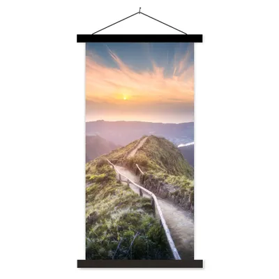 Produktbild von MuchoWow® Textilposter Berge - Sonne - Natur 60x120 cm mit schwarzem Rahmen - Magnete