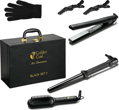 Produktbild von Golden Curl 6 Teiliges Haarglätter & Lockenstab Kit (Schwarz)