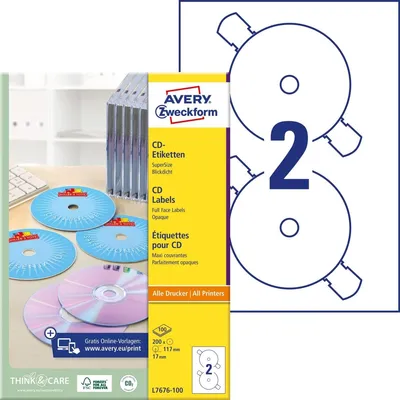 Produktbild von CD-Etiketten Inkjet/Laser/Kopier 117mm weiß SuperSize VE=5x200 Stück