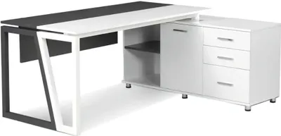Produktbild von Designer Schreibtisch Bürotisch mit Shcrank Stauraum Holztisch Weiß Grau