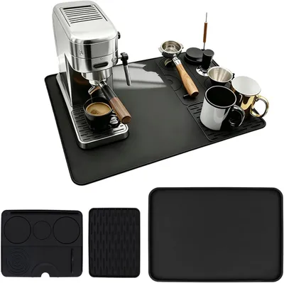 Produktbild von Silikonunterlage für die Kaffeemaschine, 3-in-1-Set, rutschfest, wasserableitend und leicht zu reinigen, Schwarz
