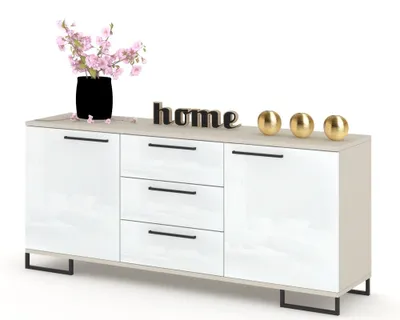 Produktbild von Kommode mit Schubladen Fernsehschrank HANA 3S Kaschmir/Weiß Hochglanz 150cm