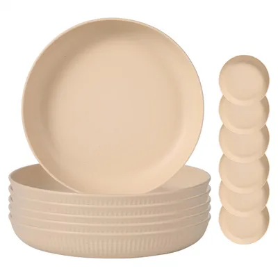 Produktbild von Camping-Teller - Set aus 6 tiefen, bruchsicheren Tellern - Mikrowellen- und spülmaschinenfest für Picknick und Haushalt - Weiß