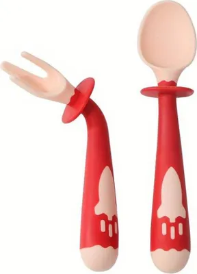 Produktbild von Kinder Löffel Gabel Set Biegbarer Griff Besteck für Kinderessen BPA Frei Silikon, Farbe:Rot, Ausführung:ohne Box